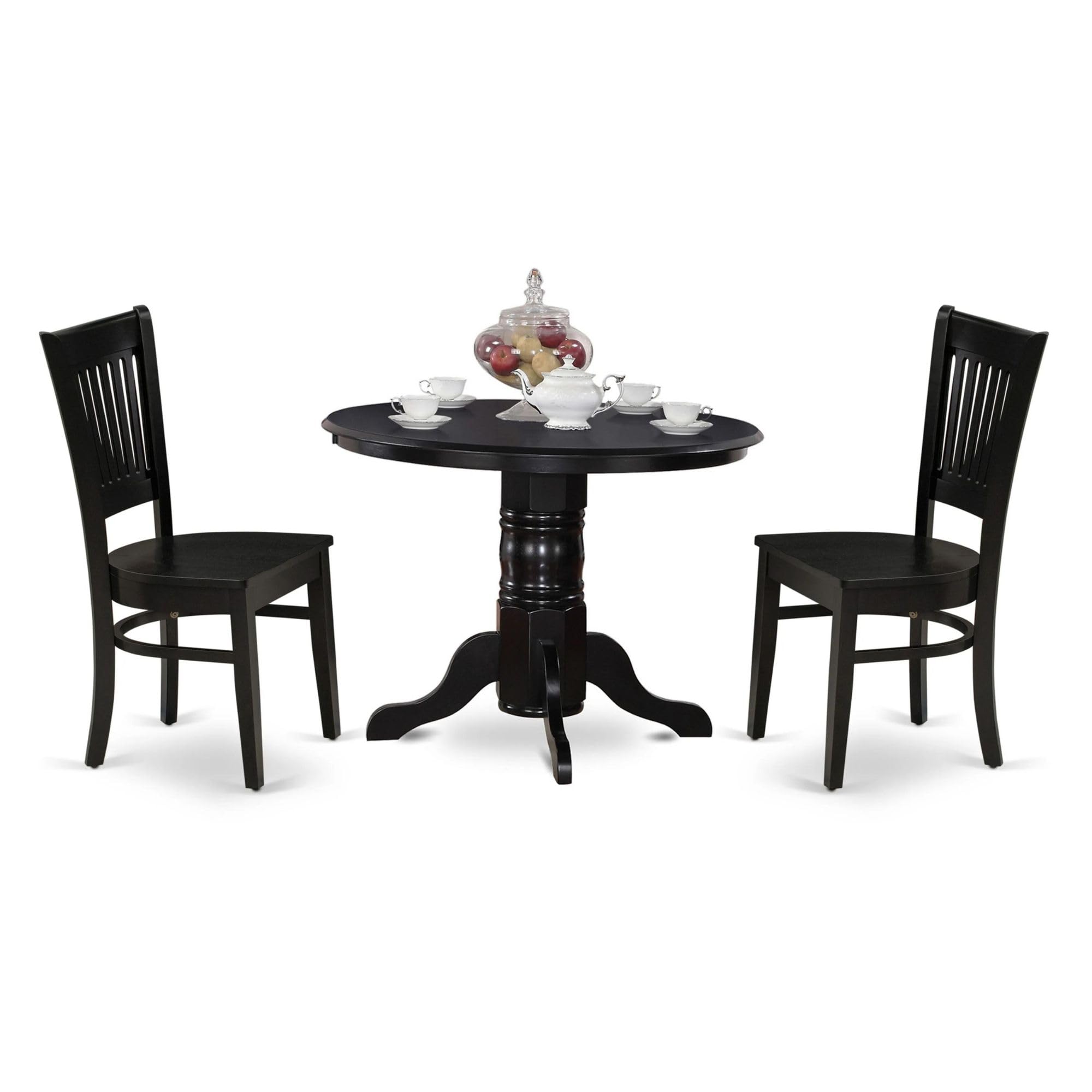 East West Furniture Shva3-Blk-W 3 Piece Kitchen Table & Chairs Set Contains A Round Dining Room Table With Pedestal And 2 Dining Room Chairs, 42X42 Inch, Black